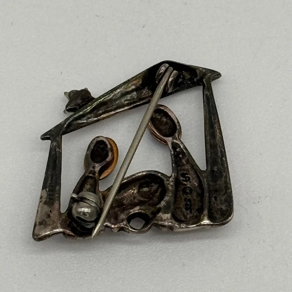 Vintage Silpada Sterling Silver 925 Cabochon Nativity Manger Brooch Pin I0677